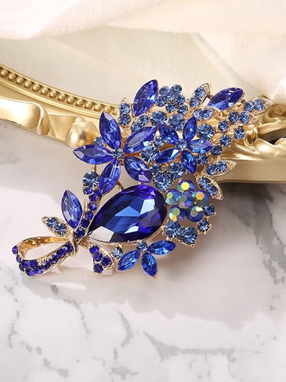 Vintage Sapphire Blue and Gold Brooch